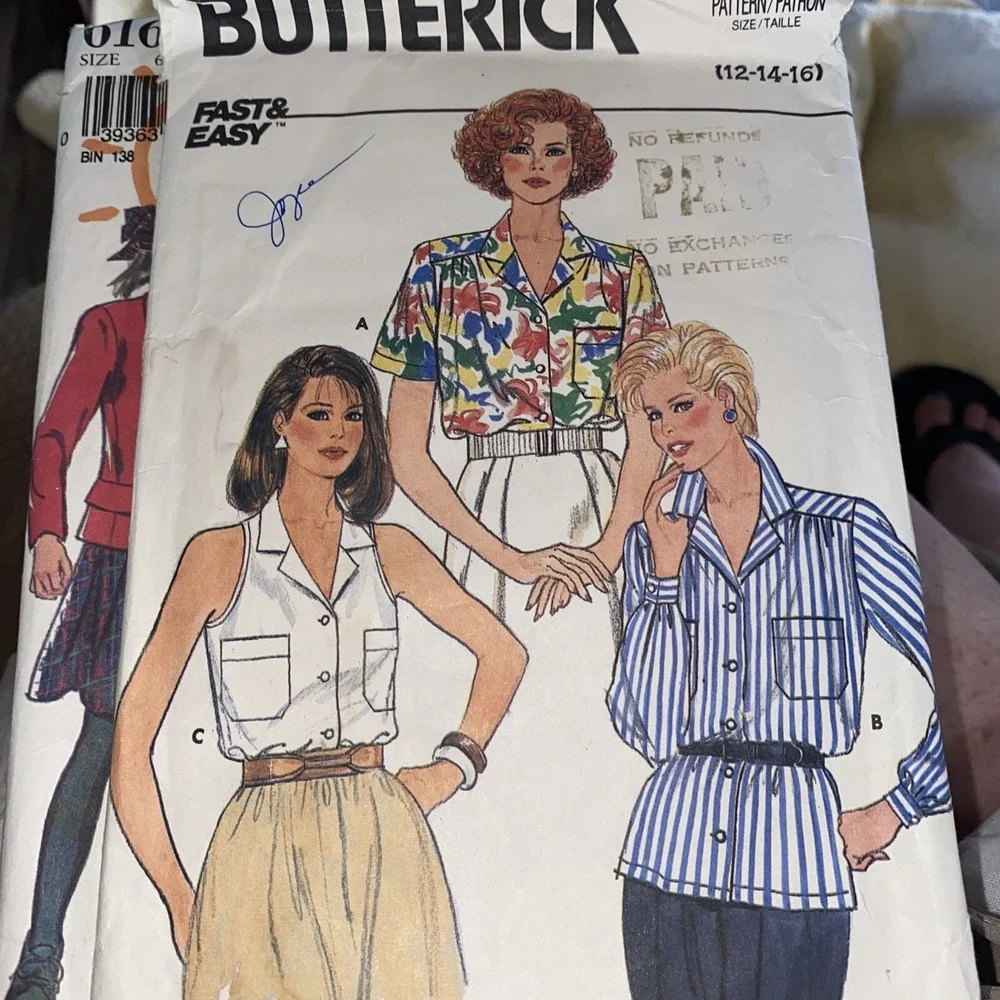 Butterick 3297 Misses Blouses (3 Styles) Vintage 1985 Pattern size 12-16 Cut Com
